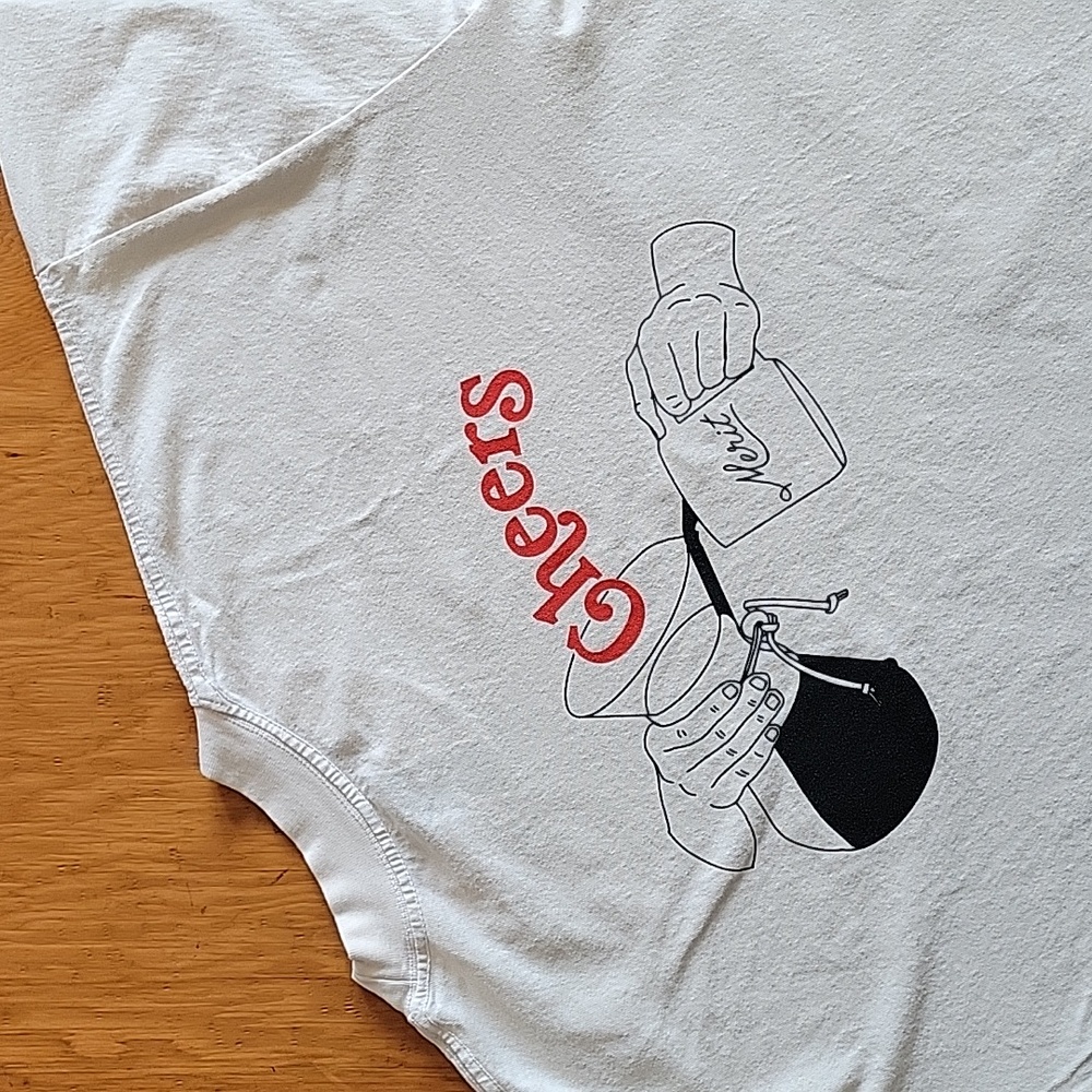 Merit Coffee Co. "Cheers" T-shirt, cream, men's large. Brand new condition.
